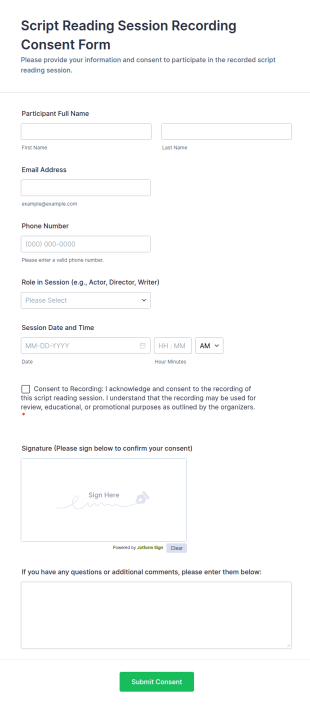 Script Reading Session Recording Consent Form Template
