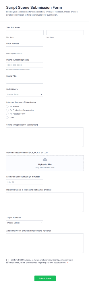 Script Scene Submission Form Template