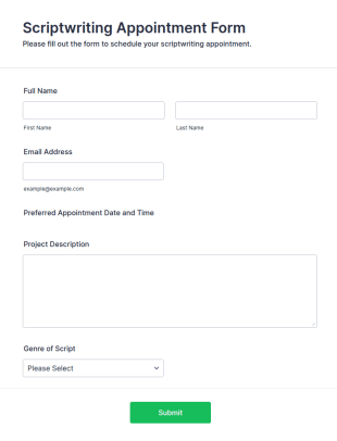 Scriptwriting Appointment Form Template