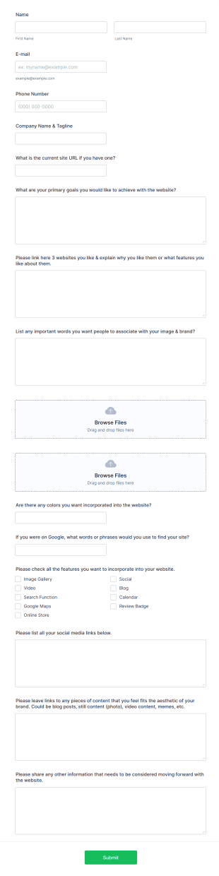 Scroll Website Design Request Form Template