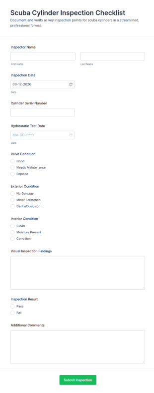 Scuba Cylinder Inspection Checklist Form Template