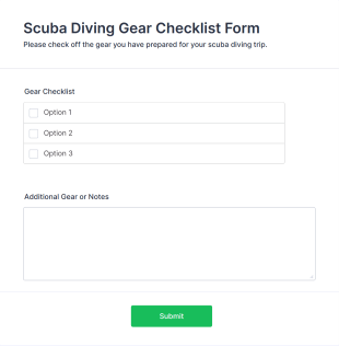 Scuba Diving Gear Checklist Form Form Template