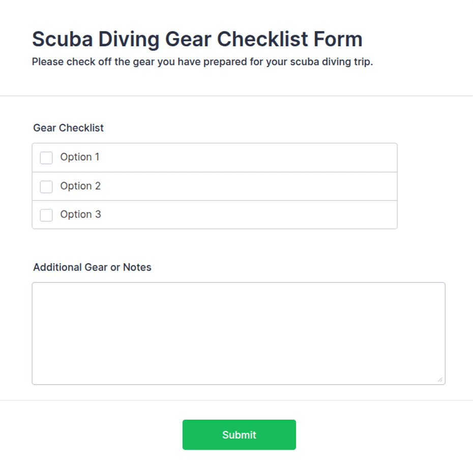 Scuba Diving Gear Checklist Form Template | Jotform