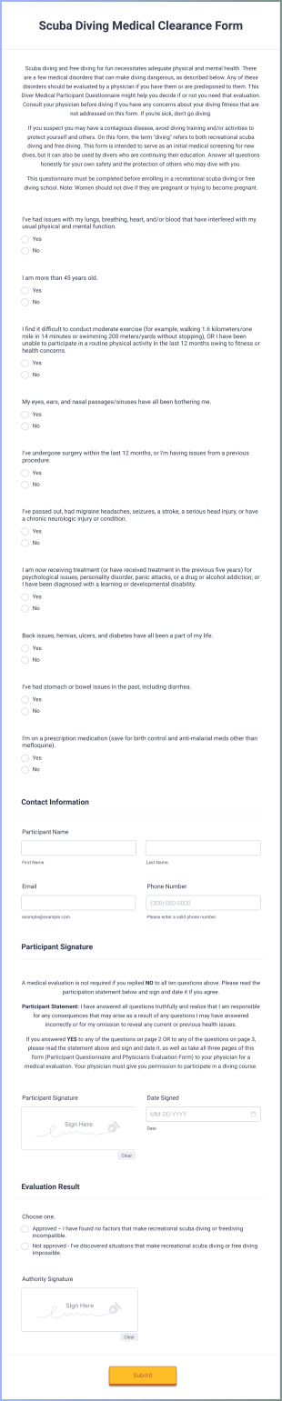 Scuba Diving Medical Clearance Form Template