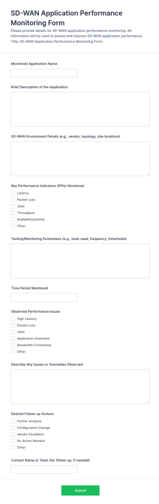 SD WAN Application Performance Monitoring Form Template