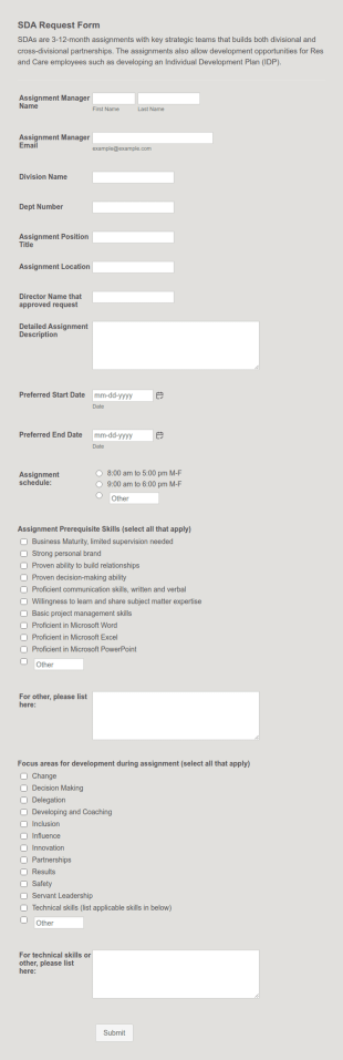 SDA Request Form Template