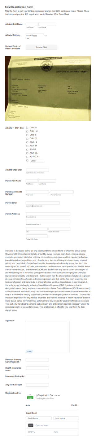 SDM Registration Form & Questionnaire