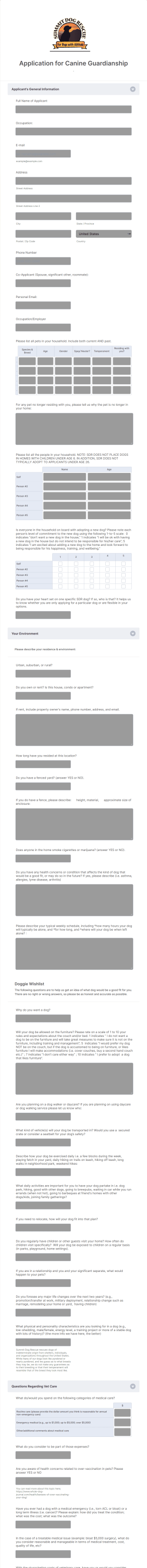 SDR Dog Adoption Application Form Template