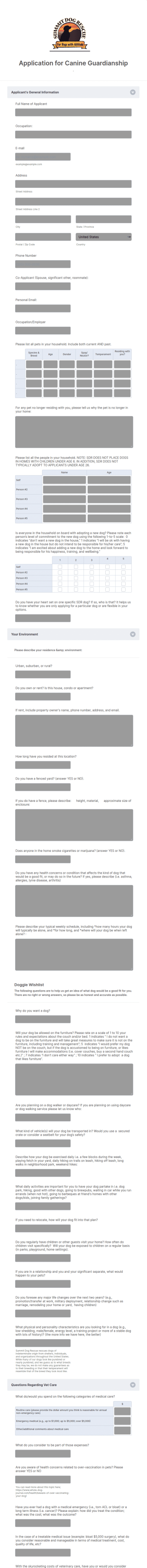 SDR Dog Adoption Application Form Template
