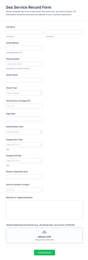 Sea Service Record Form Template
