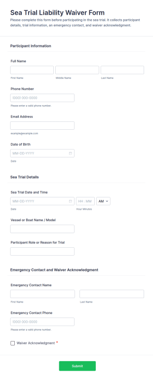 Sea Trial Liability Waiver Form Template
