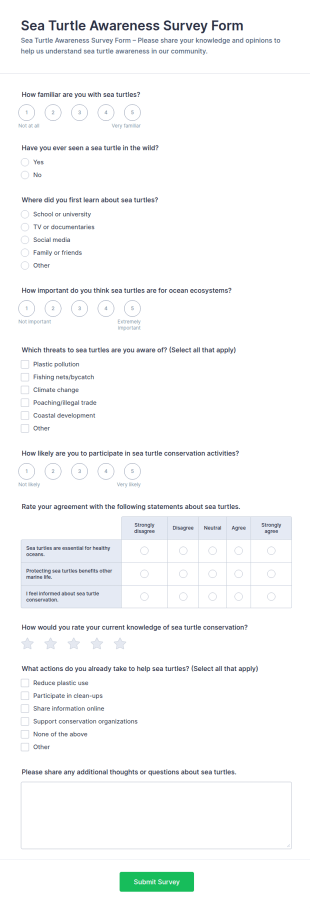Sea Turtle Awareness Survey Form Template