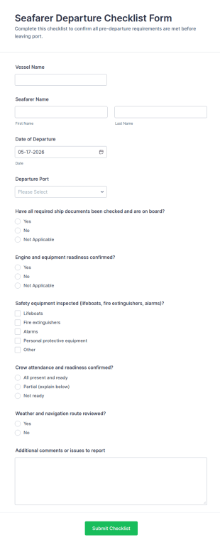 Seafarer Departure Checklist Form Template