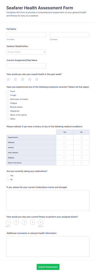 Seafarer Health Assessment Form Template