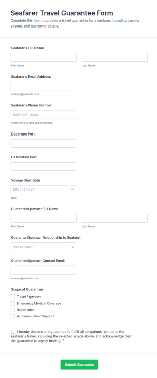 Seafarer Travel Guarantee Form Template
