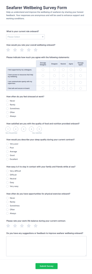 Seafarer Wellbeing Survey Form Template