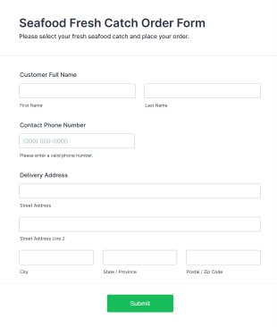 Seafood Fresh Catch Order Form Template