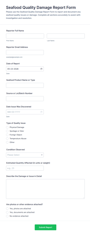 Seafood Quality Damage Report Form Template