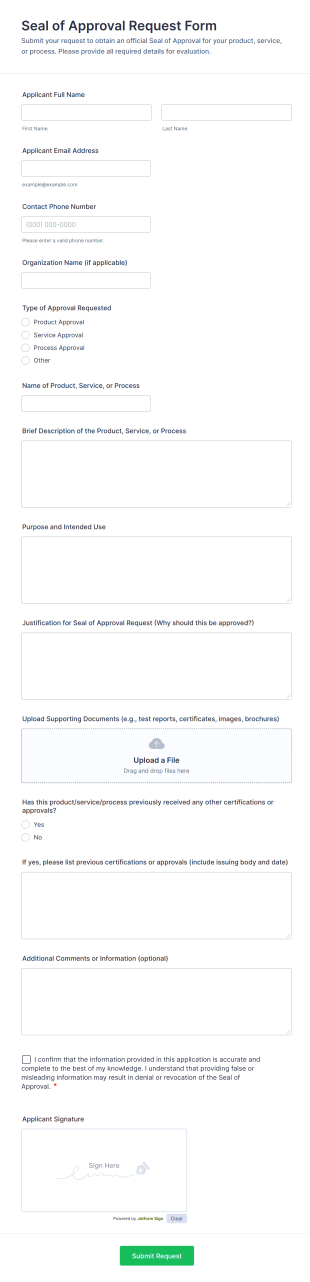 Seal Of Approval Request Form Template