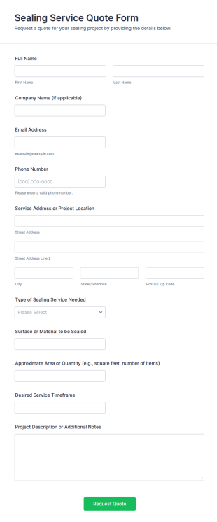 Sealing Service Quote Form Template