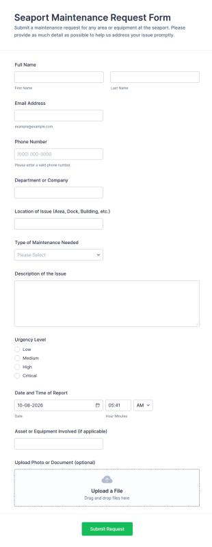 Seaport Maintenance Request Form Template