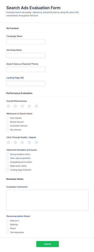 Search Ads Evaluation Form Template