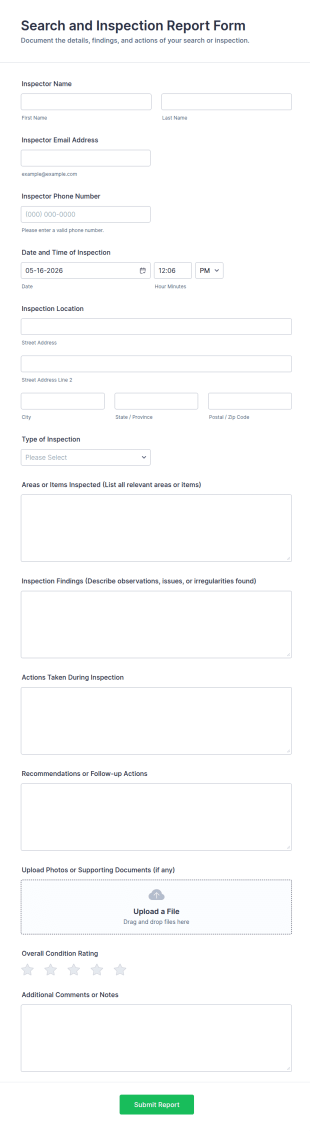 Search And Inspection Report Form Template