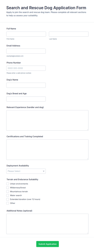 Search And Rescue Dog Application Form Template