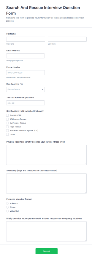 Search And Rescue Interview Question Form Template