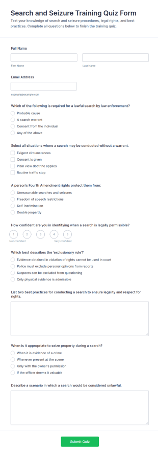 Search And Seizure Training Quiz Form Template
