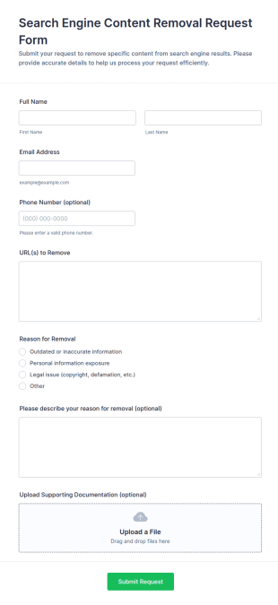 Search Engine Content Removal Request Form Template