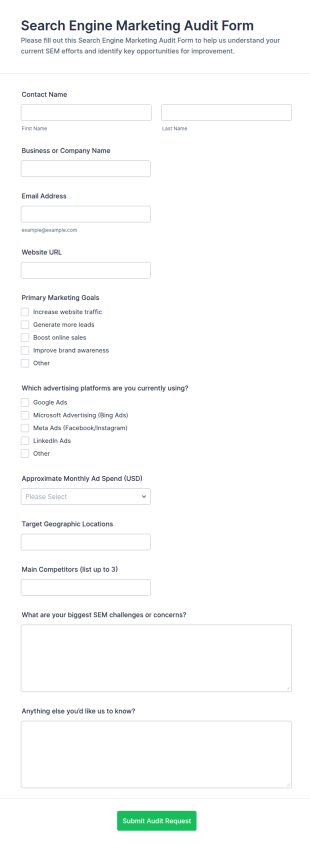 Search Engine Marketing Audit Form Template
