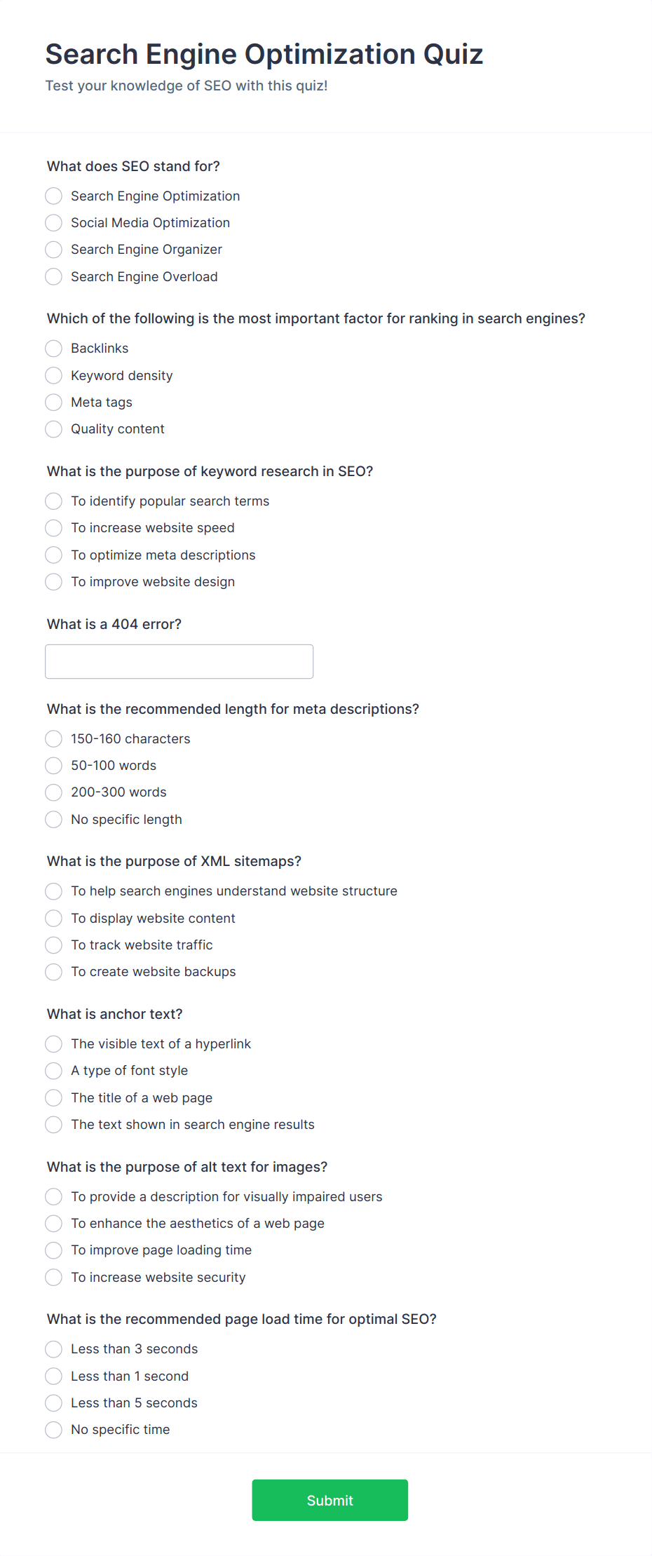 Search Engine Optimization Quiz Form Template | Jotform