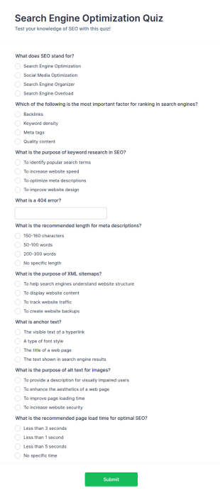 Search Engine Optimization Quiz Form Template