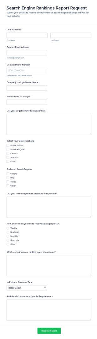 Search Engine Rankings Report Request Form Template