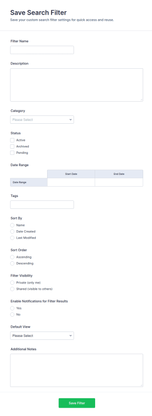 Search Filter Save Form Template