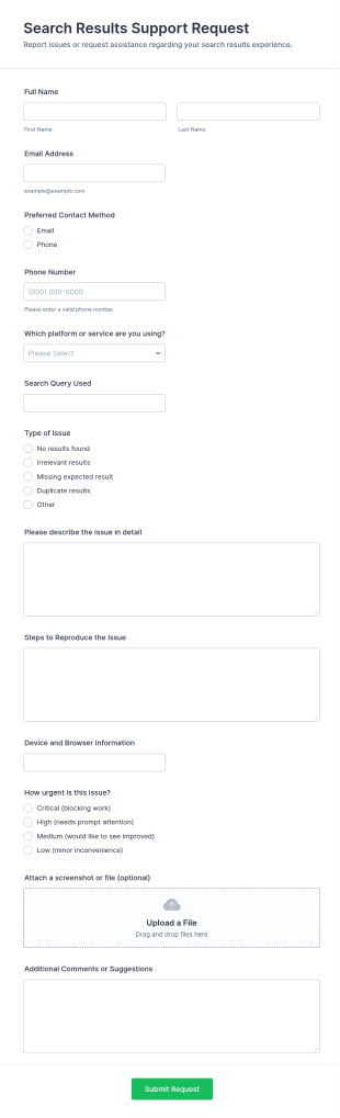 Search Results Support Request Form Template