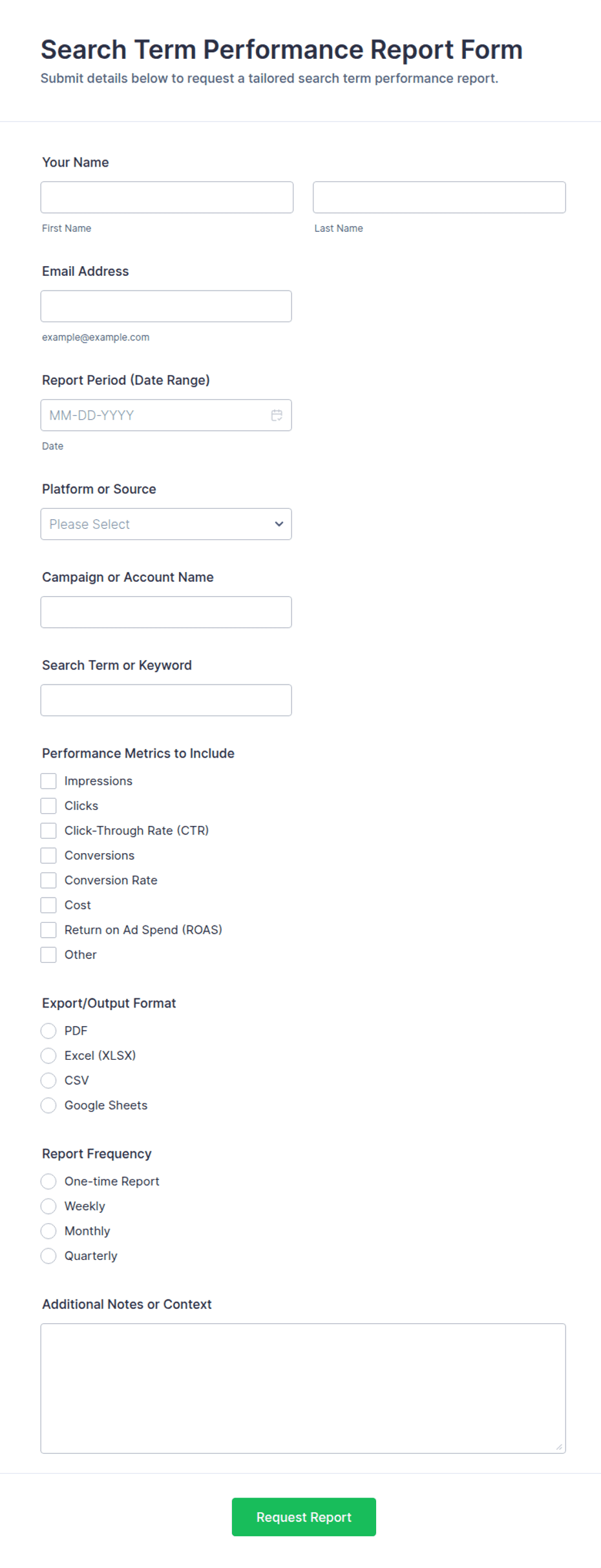 Search Term Performance Report Form Template | Jotform
