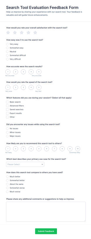 Search Tool Evaluation Feedback Form Template