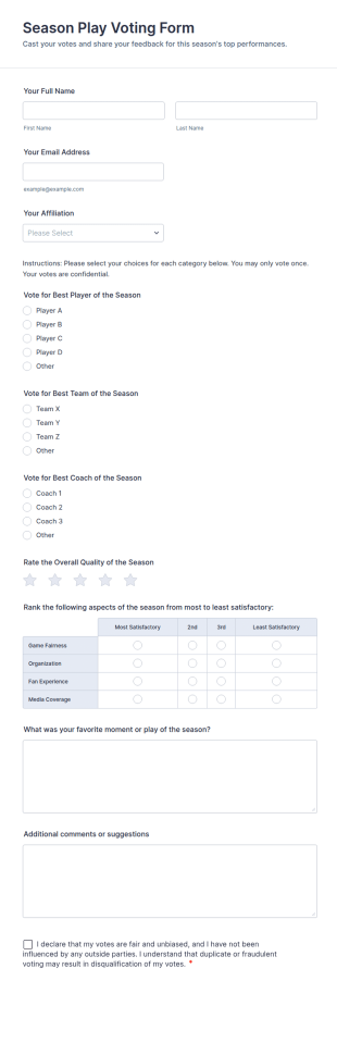 Season Play Voting Form Template