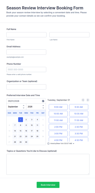 Season Review Interview Booking Form Template