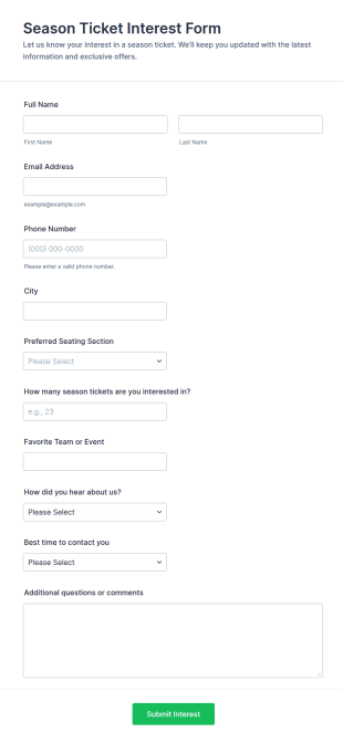 Season Ticket Interest Form Template