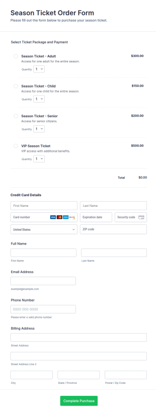 Season Ticket Order Form Template