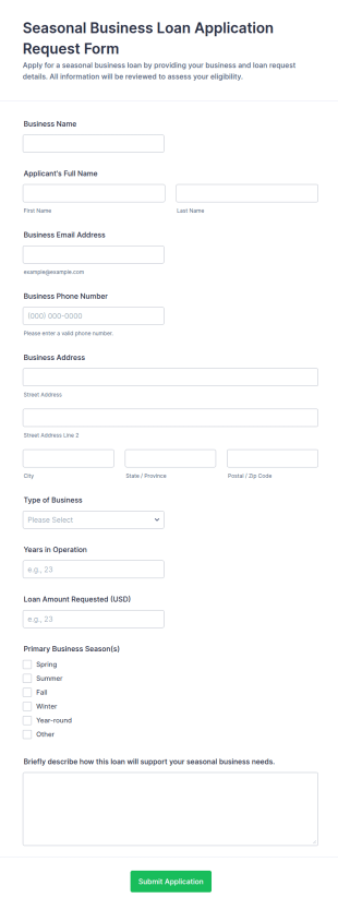 Seasonal Business Loan Application Request Form Template