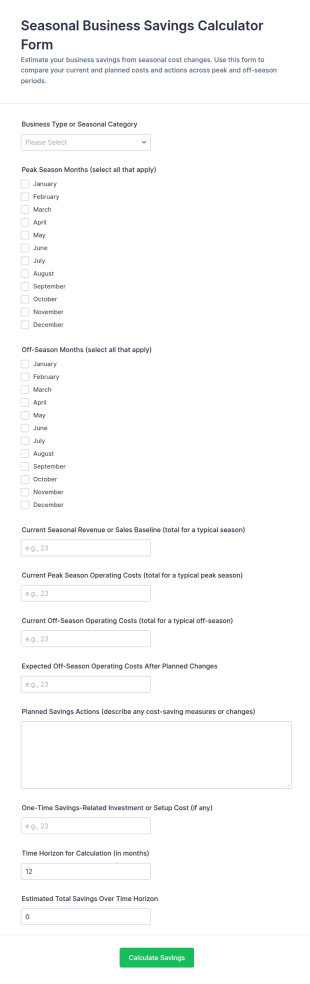 Seasonal Business Savings Calculator Form Template