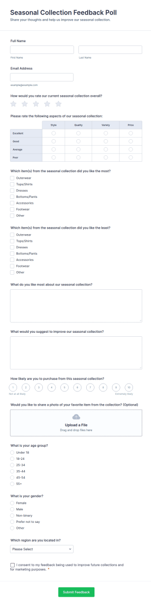 Seasonal Collection Feedback Poll Form Template