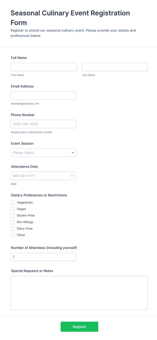 Seasonal Culinary Event Registration Form Template
