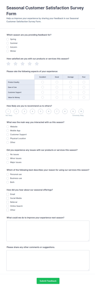 Seasonal Customer Satisfaction Survey Form Template