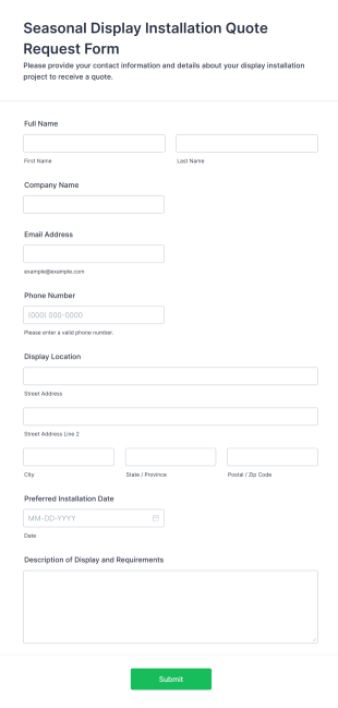 Seasonal Display Installation Quote Request Form Template