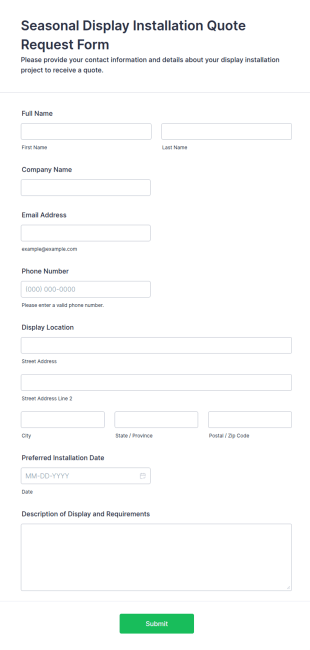 Seasonal Display Installation Quote Request Form Template